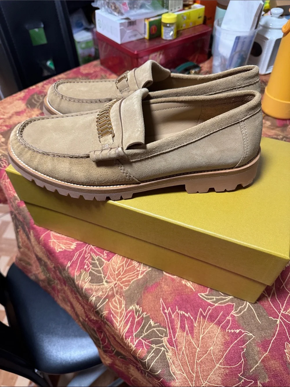 Rhude Suede Tan Loafers with Gold Hardware
